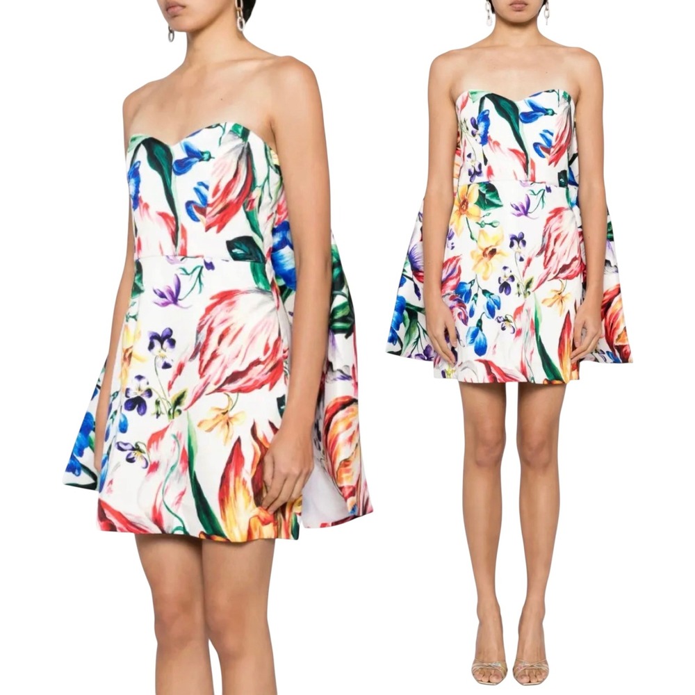 MARCHESA‎ NOTTE Mikado Floral Print Strapless Mini Dress